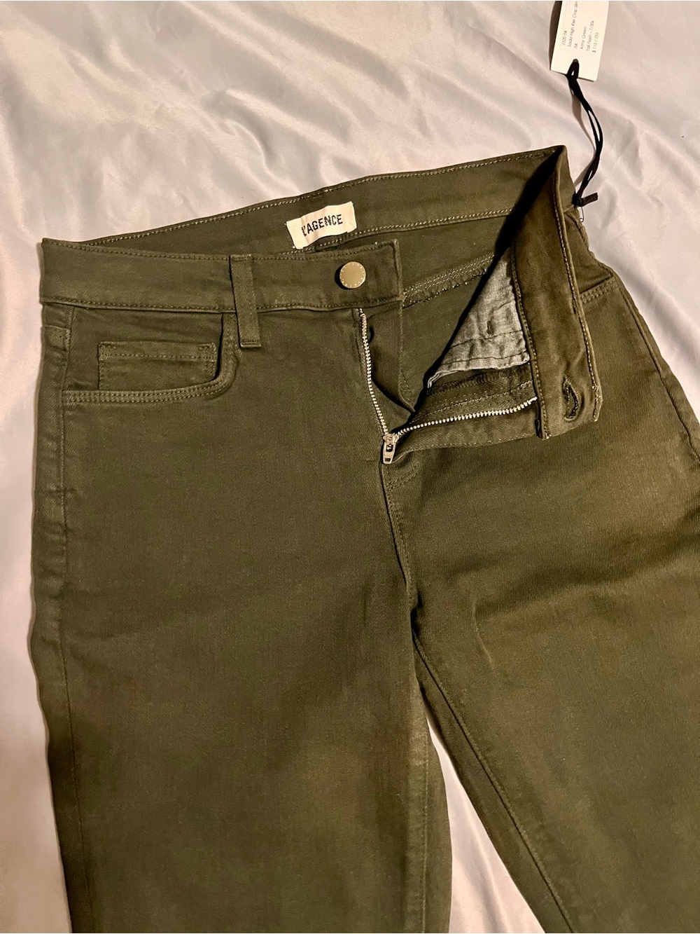 L'AGENCE NWT Sada High Rise Crop Slim Jeans Army Green Denim Size 25 Fits 26 - Picture 6 of 10